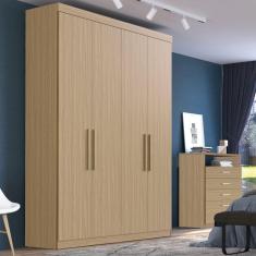 Guarda Roupa Solteiro 4 Portas 2 Gavetas Paris Edez Cedro