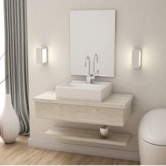 Bancada para Banheiro 80cm com Cuba Q39 e Prateleira 805W Metrópole Compace Snow