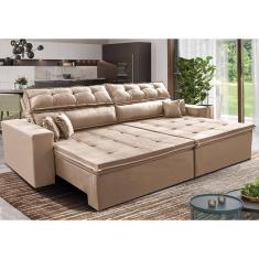 Sofá Retrátil E Reclinável 2,72m Luxos Cama Inbox Velusoft Bege