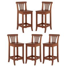 Kit 5 Banquetas Média Madeira Maciça Valentina 36x90Cm Bancada Cozinha Gourmet Verniz Imbuia - RMI