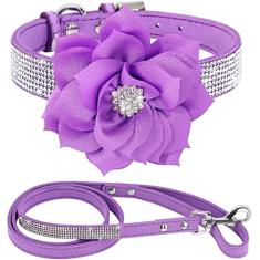 Serijoars Conjunto combo de coleira de cachorro com strass de couro de camurça macio elegante e deslumbrante deslumbrante deslumbrante para animais de estimação, gato, cachorro, coleira para cães (XS: