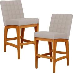 Kit 02 Banquetas Baixa Cozinha Bancada Sala Jantar L02 Bege