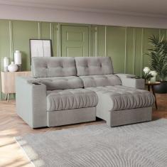 Sofá 230cm com Porta Copos Retrátil e Reclinável Premier Cinza