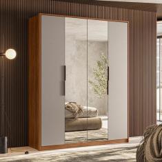 Guarda Roupa Casal Attore Ambiente 4 Portas Nogueira Nude Prime TX com Espelho Demóbile - Demartêz