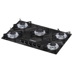 Cooktop 5 bocas Chamalux ultra chama Bivolt Trempe de Chapa Mármore Preto