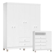 Cômoda E Guarda Roupa 6 Portas Ternura Baby Branco Brilho - Incorplac