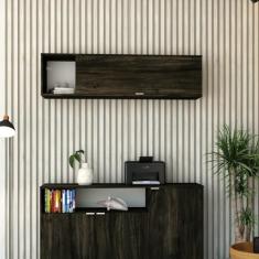 Armário Aéreo com Nicho e Porta Basculante 35x135x35cm Carvalho/Preto