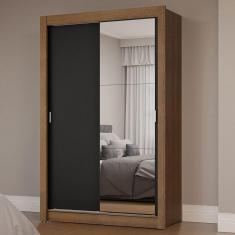 Guarda-roupa Solteiro 2 Portas Correr Espelho Rustic/preto