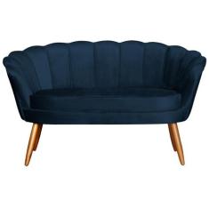 Namoradeira Pétala Em Veludo - Pés de Madeira - Ds Estofados, Azul Mar