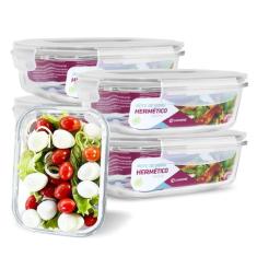 Kit 5 Potes de Vidro Retangular Tampa Hermética 640ml Branco - U4home