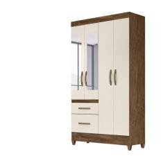 Guarda Roupa 4 Portas com Espelho Madri Castanho Wood Off White 852030