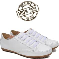 Tênis Feminino Sapatênis Mocassim Mocatênis Couro Branco - N 33 Até 42