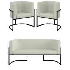 Kit Sofá 2 Lugares + 2 Poltronas Bouclê Preto Bege