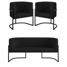 Kit Sofá 2 Lugares + 2 Poltronas Corino preto Preto