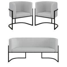 Kit Sofá 2 Lugares + 2 Poltronas Bouclê Preto Cinza