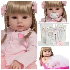 Boneca Reborn Loira Linda Corpo de Vinil Com Acessórios - Cegonha Rebo