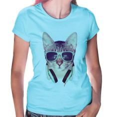 Baby Look Gato Headphone - Foca na Moda, Azul bebê, P