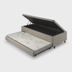 Bicama com Baú Solteiro Reforçado em Linho 88x188cm Bege