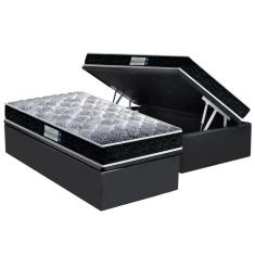 Cama Box Baú Solteiro: Colchão D33Prodormir Tech1500 Double Face + Base Crc Suede Gray