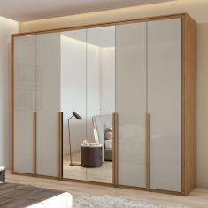 Guarda-roupa 6 Portas 6 Gavetas 100% Mdf Imperatore Com Espelho Amêndoa Clean-off White