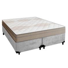 Cama Box Casal Bipartido Suede + Colchão De Molas Ensacadas Portobel Ipanema - 138x188x65cm Cinza