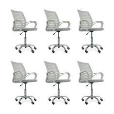 Kit 6 Cadeiras De Escritório Secretaria Diretor Roma Ergonômica - Branca