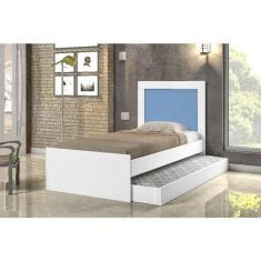 Cama Luara Solteiro 0,88cm Branco-azul Com Auxiliar Branco - Cambel