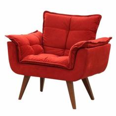 Poltrona Decorativa Opalla Suede Vermelho - DS Móveis