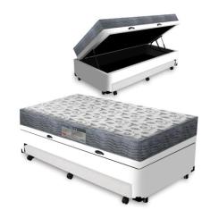 Cama Box Baú e Auxiliar Solteiro Branca Colchão D33 Ortobom ISO 100 88