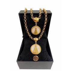 Colar + Pulseira + Nossa Senhora Elo Português Grosso 6mm