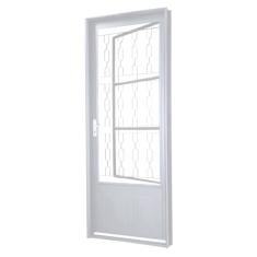 Porta em Aço com Postigo com Grade Elo MGM Sevilha 2,17mx85cmx6cm - Requadro 60mm Branco Direita