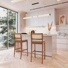 Conjunto 2 Banqueta com Encosto e Apoio para Pés Tiê CabeCasa MadeiraMadeira Amêndoa/Off White