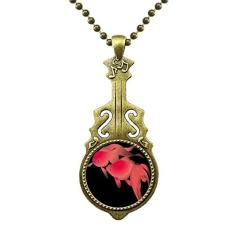 DIYthinker Colar de peixe com pintura de cultura japonesa com pingente de música de guitarra antiga