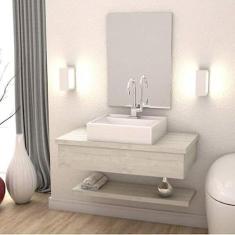 Bancada para Banheiro 80cm com Cuba Q39 Prateleira e Espelheira 806w Metrópole Compace Snow