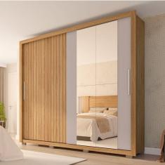 Guarda Roupa Casal com Espelho 2 Portas 4 Gavetas Suburban Gold Buriti/Cinza