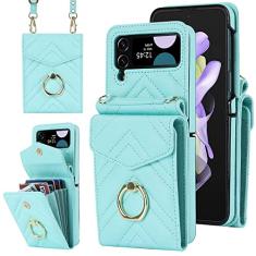 Dibosom Capa carteira compatível com Samsung Galaxy Z Flip 3 5G 2021 com alça transversal de couro com suporte para cartão de crédito acessórios de celular para ZFlip3 Z3 Flip3 3Z Flip3 capa feminina