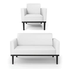 Sofá Namoradeira Com Poltrona Base De Madeira Fixa Preto Marisa Corino D03 - D\`rossi Cor Branco