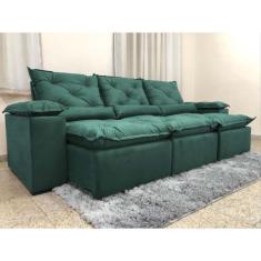 Sofá Retrátil e Reclinável 2,70m em Tecido Veludão C/Pillow nos Braços Athenas