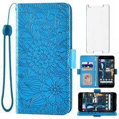 Asuwish Capa carteira compatível com Google Pixel 2, protetor de tela de vidro temperado, suporte para cartão, couro magnético, flip, acessórios para celular, capa para celular para Pixel2 Pixle Two