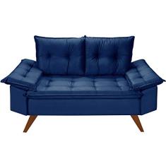 Sofa Bariloche 2 Lugares Pés em Madeira (Azul Marinho)