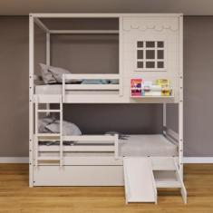 Treliche Casinha Reta com Grade Removível e Escorregador Madeira Maciç