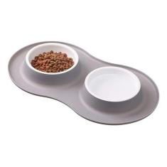 Comedouro E Bebedouro Duplo Em Silicone 200ml Para Pets - oem, Azul