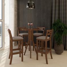 Kit Bar Bistrô Mesa Retrô 4 Banquetas Alta X Madri Madeira Maciça Pinhão Suede Bege - ccs