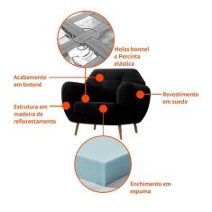 Poltrona Beegees Suede Preta - Mobly