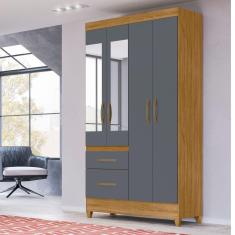 Guarda Roupa Roupeiro Solteiro Madri Freijó Cinza Com Espelho Moval