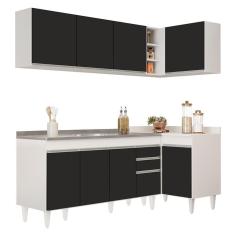 Armário De Cozinha Modulado De Canto Esquerdo 4 Peças Cp51 Com Pia Inox Branco/preto - Lumil