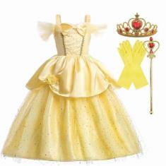 Vestido Infantil Bela e a Fera - Fantasia de Princesa para Festa de An