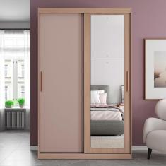 Guarda-Roupa Solteiro Bartira Paris com Espelho, 2 Portas de Correr e 2 Gavetas - 134,4 cm de Largura
