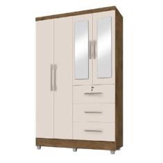 Guarda Roupas Solteiro Com Espelho 4 Portas 3 Gavetas com pés Tokio Jequitibá/Off White