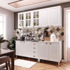 Armário de Cozinha Compacta 4 Peças com Vidro Janelinha Cristal Luciane Móveis